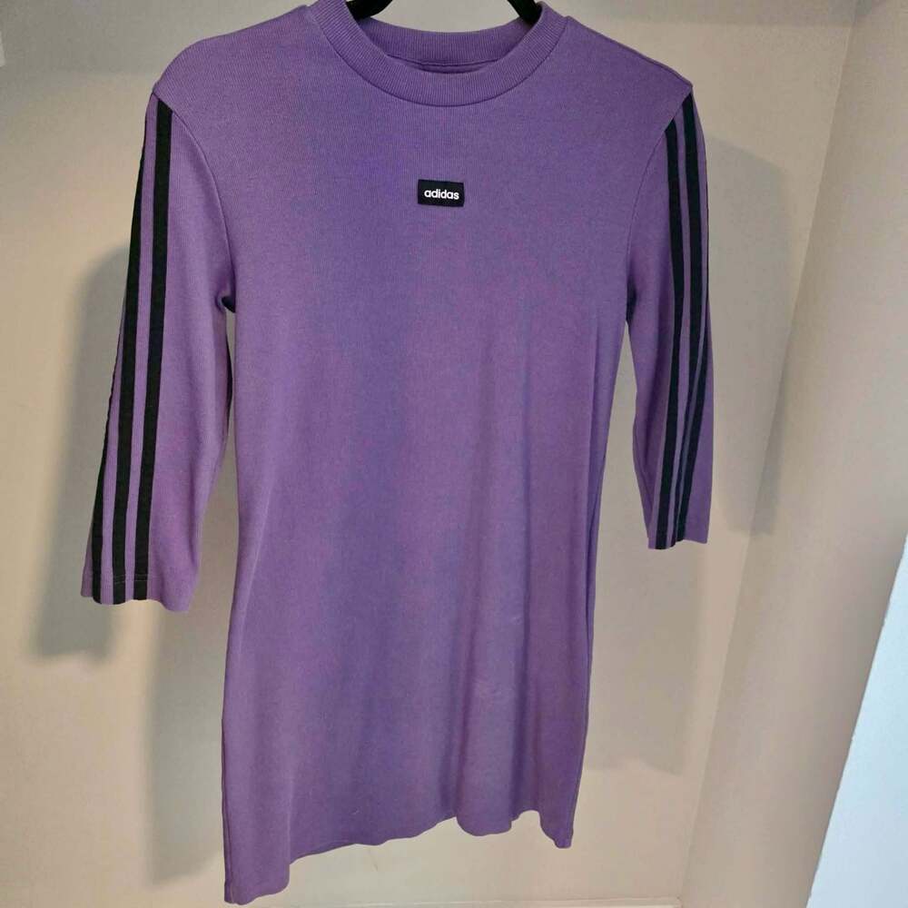 Adidas Women's Tech Purple Ribbed Three Stripe Moment Dress